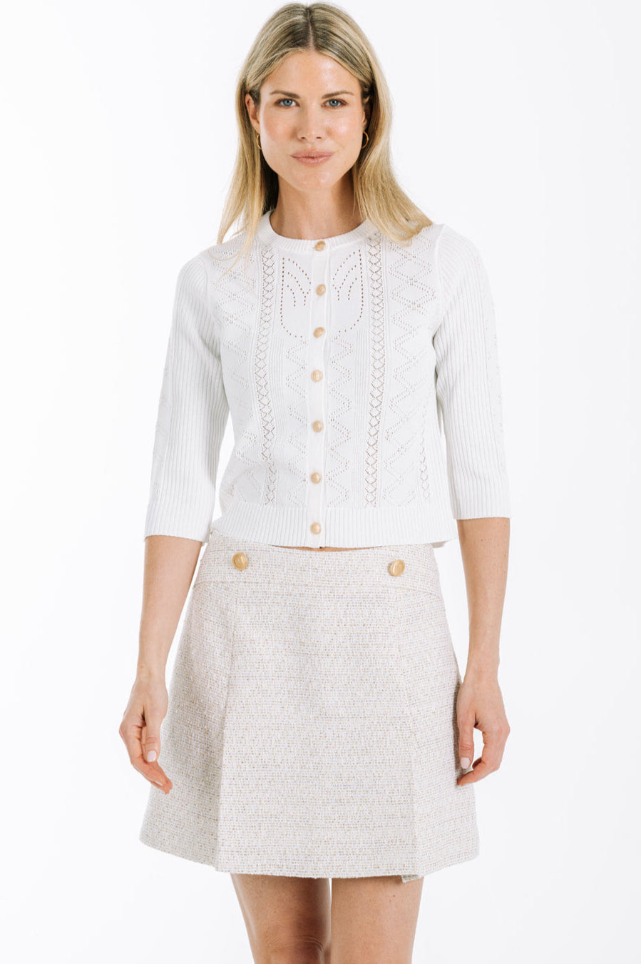 Briana logo pointelle cardigan