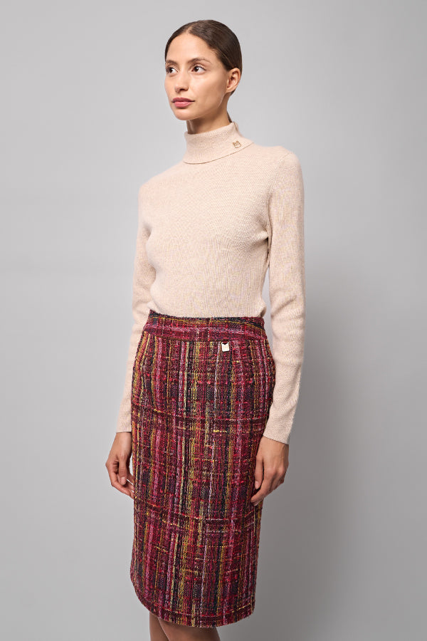 Theia Plaid Tweed Skirt