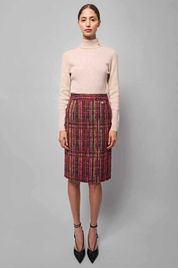 Theia Plaid Tweed Skirt