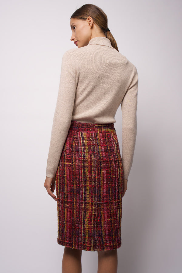 Theia Plaid Tweed Skirt