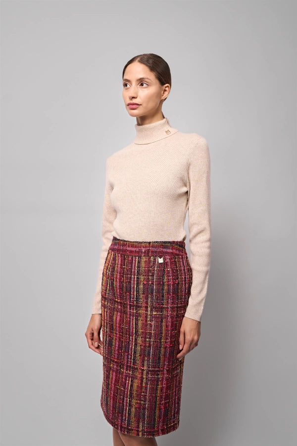 Theia Plaid Tweed Skirt