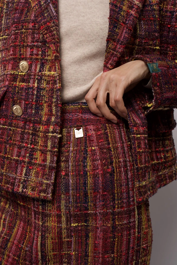 Theia Plaid Tweed Skirt