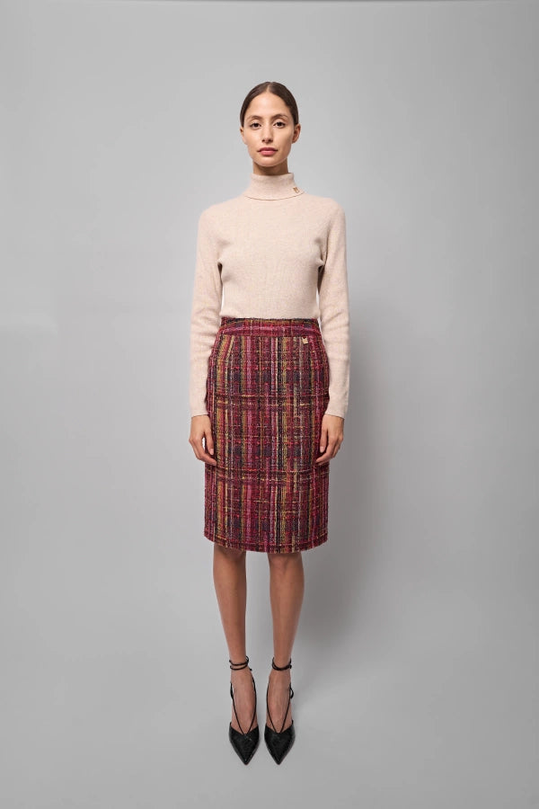 Theia Plaid Tweed Skirt