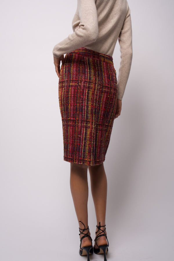 Theia Plaid Tweed Skirt