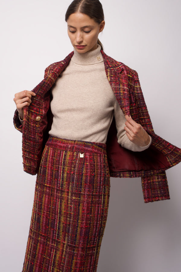 Theia Plaid Tweed Skirt